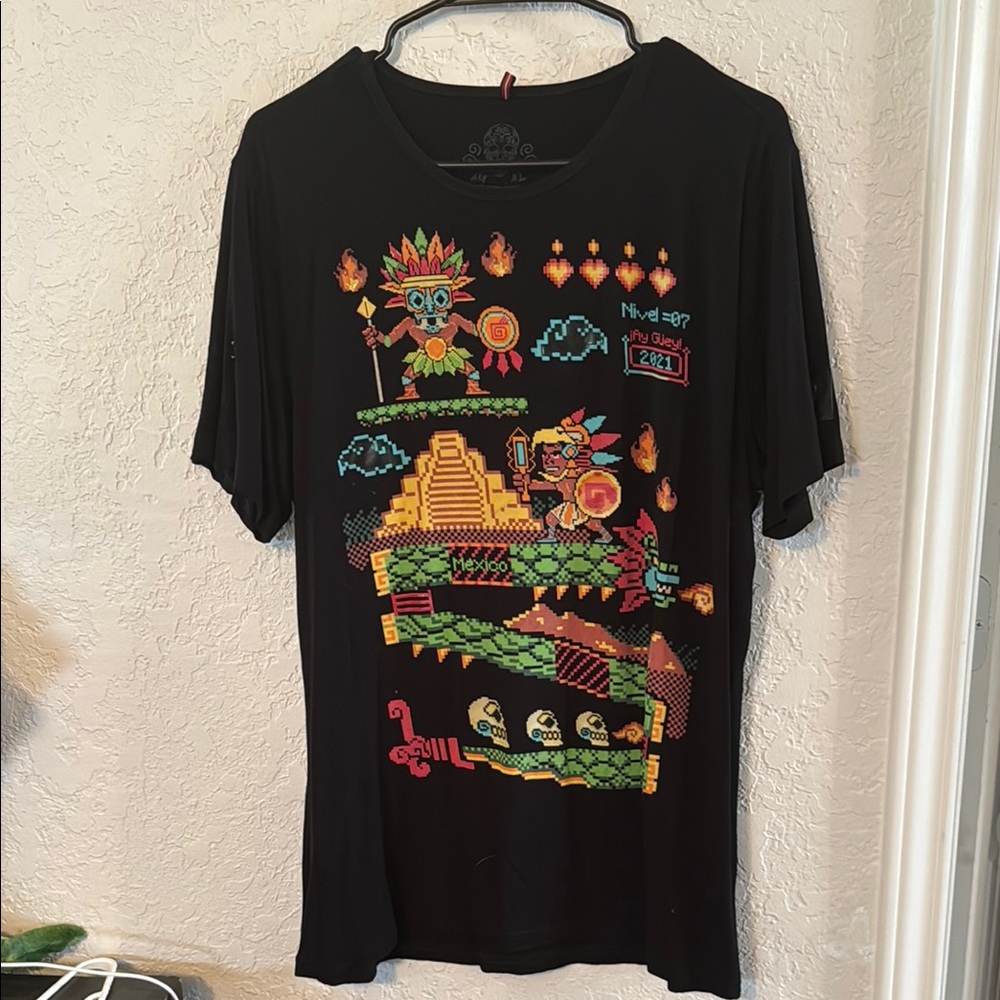 Black Graphic Tee with Colorful Design